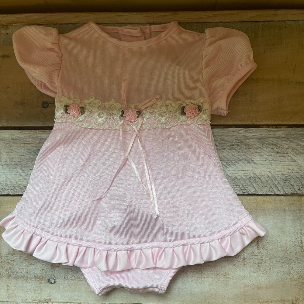 Rose Cottage Pink Rose Bud Lace Trim One Piece Dress​
